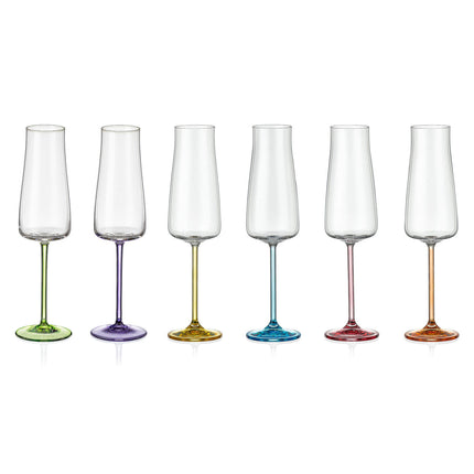 Bohemia Crystal Flutes / Champagnergläser Rainbow Fresh 210 ml (6er Set)