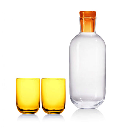 Kvetna 1794 Vial Amber Set mit zwei Wassergläsern und Glasflasche