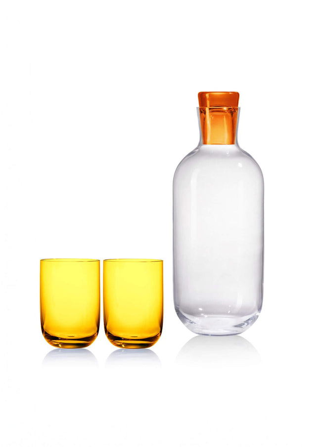 Kvetna 1794 Vial Amber Set mit zwei Wassergläsern und Glasflasche