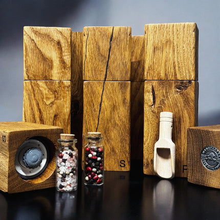 Rustic oak pepper and salt mill – with CrushGrind® grinder
