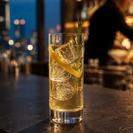 Bohemia Crystal Highballglas Blues 275 ml in einer Cocktailbar – Servierbeispiel