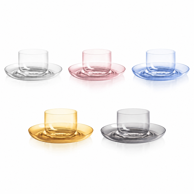 Drop Espresso 114 ml Tasse mit Untertasse – fünf Farben