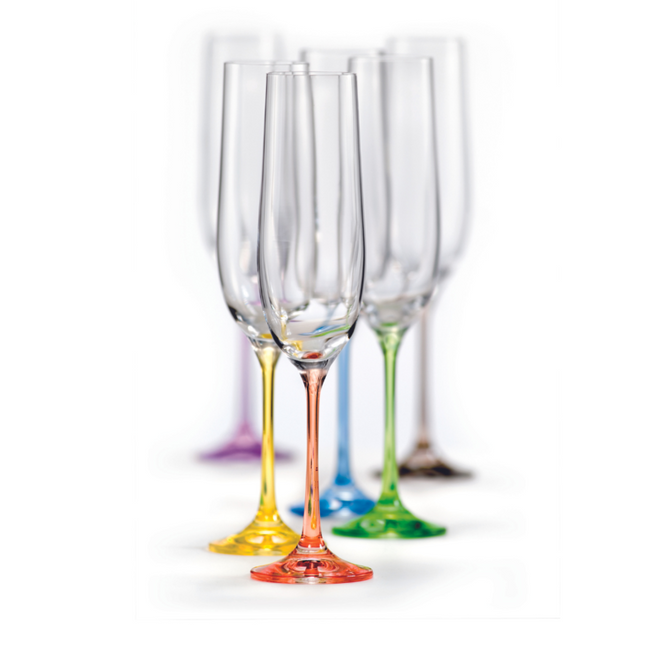 Flûtes à champagne / Verres à champagne 'Rainbow' 190 ml - Cristal de Bohême - (Ensemble de 6)