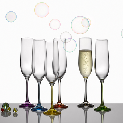 Flûtes à champagne / Verres à champagne 'Rainbow' 190 ml - Cristal de Bohême - (Ensemble de 6)